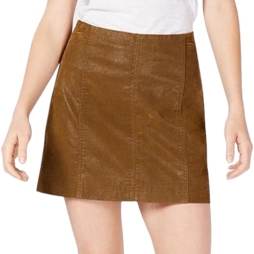 Free People Faux Leather Suede Mini Skirt Brown — Size 12